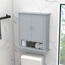 Botiquín De Baño Montado En La Pared Con 2 Puertas, Armario De Pared Colgante Sobre El Inodoro, Armario De Almacenamiento Superior Para Baño, Cocina, Lavandería, Gris Claro - Multicolor - View 2