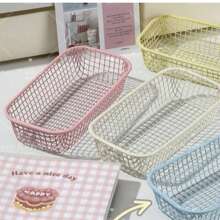 1pc Cream Ins Style Storage Basket Highly Attractive Iron Small Basket Simple Office Dressing Table Desktop Sundries Storage Box