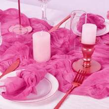 2pcs Cheesecloth Table Runner And 12pcs Napkin Set, Bohemian Cheese Cloth Style, Suitable For Weddings, Birthday Parties, Dinners, Holidays, Family Gatherings, Bridal Shower Decorations (Smoke Blue) - Multicolor - View 12