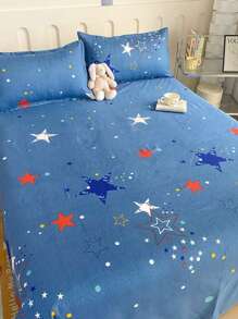 1 Pc Bedsheet, Bedding, Soft & Comfortable Mattress Protector, Valentine's Day Gift Bedsheet, Children Cartoon Love Geometry Pattern Bedsheet, Heart Shape Pattern Bedding Set, Home Decoration, Double Bed, Super King, King, Mother's Day Bedding, Washable Bedding Gift