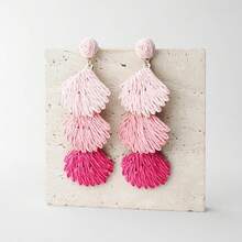 Raffia Dangle Earrings Women - Boho Statement Rattan Drop Jewelry With Design, Lightweight Summer Beach Accessories - Pink Ombre - View 5