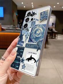 1 Stück Öl-Malerei Haifisch Design Transparente TPU Weiche Handyhülle, präzise Aussparungen für Kameraschutz, kompatibel mit Samsung, Nothing, Pixel, INFINIX, Xiaomi Redmi
