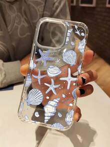 1pc Blue Shell Coastal Cowgirl Aesthetic Transparent Phone Case Compatible With Apple 16, 11, 15, 14, 13, 12 Pro Max, XR And Plus Models