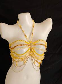 Sexy Lingerie Accessories Body Chain Halloween Costumes Women Sexy Body Chain For Women, Men & Crossdressers – Acrylic, Crystal, Sequins Chest Harness, Hollow-Out Pendant Vest, Hot Girl Bra Accessories For Nightclubs, Parties, Hotels, Carnivals, Couples