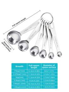 Teaspoon Tablespoon Measuring Spoons: Stainless Steel Baking & Cooking Measure Scoop Set Of 6, Metal Kitchen Measurement Utensil For Dry And Liquid Ingredients