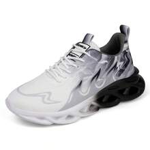 夏季新款系带轻便舒适缓震火焰渐变简约校园街头休闲时尚运动鞋男士（鞋子偏小，请订购大一码） - 黑與白 - 查看 10