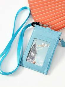 休闲仿皮卡包 - 1 件带挂绳的拉链证件包 - 无衬里可手洗女士钱包迷你钱包钱包学校用品卡包钱包返校用品 - 彩色 - 查看 5