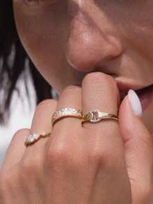 Ewell Stylish 925 Sterling Silver 18k Gold Plated Unique Two Toned Zirconia Buckle Rings For Women Daily Wear - 彩色 - 查看 5