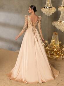 Faeriesty Faeriesty Luxury Beaded Mermaid Evening Gown With V-Neck, Strappy Back & Satin Trains - Formal Dress For Luxury Galas, High-End Parties & Red Carpet Glam