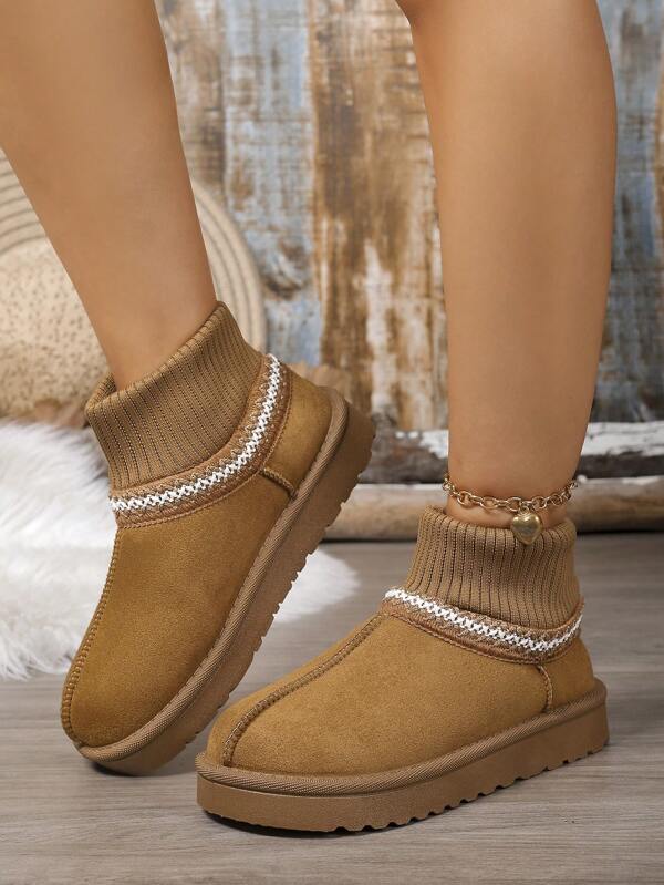 Botas tornozelo mujer puntera redonda marrón, antideslizantes, suela gruesa, forradas y térmicas, cómodas, adecuadas para otoño/invierno, para nieve al aire libre