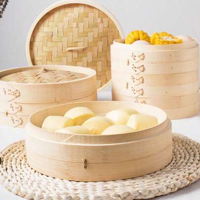 1 套 - 手工编织竹蒸笼 - 小型竹蒸笼，适用于商务、家庭、米饭、鱼、包子、小吃和点心