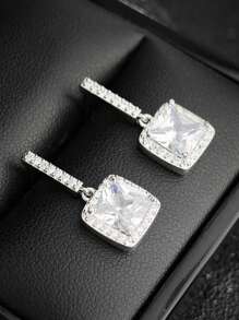 MOONSO 1 Pair Fashionable & Glamorous Pink Crystal Stud Earrings, Versatile For Formal Events, Party, Gift For Women
