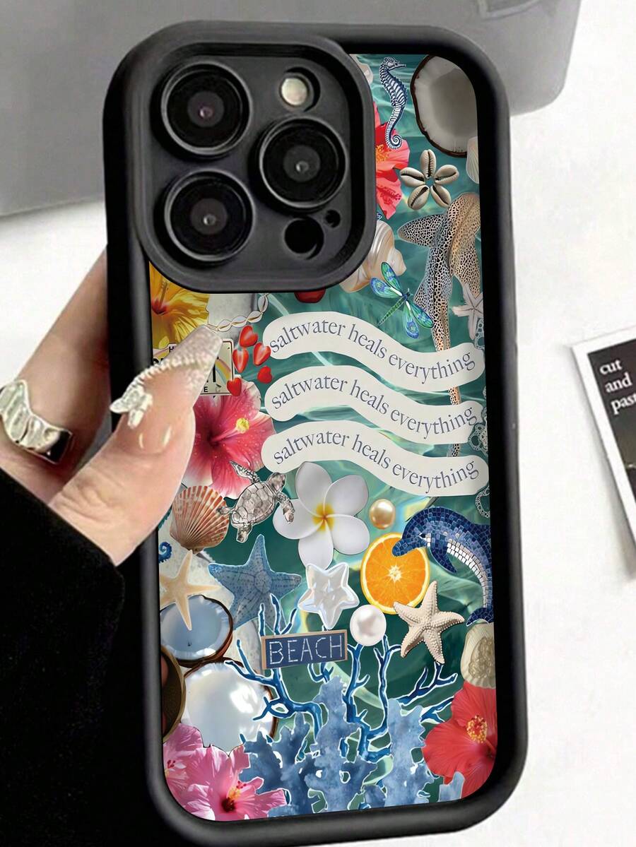 1 件时尚个性化海洋海豚，珊瑚图形拼接美学设计，厚实防震防刮防指纹软手机壳，兼容 16 ProMax/16/16 Pro/16 Plus、15/15 ProMax/15 Pro、11/12/13/14 ProMax、11 Pro/11 ProMax、12 Pro/12 ProMax、13 Pro/13 ProMax、14 Pro/14 ProMax，时尚创意 - 彩色 - 查看 1