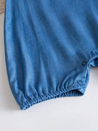 新生女婴可爱牛仔效果无袖连体衣，夏季