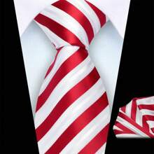 2pcs/Set 8cm Wide Striped Necktie & Pocket Square, High-Quality Classic Fashion Business Casual Tie Set, Men's Wedding Accessories, Family/Christmas/Party Gifts