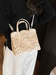 2 piezas Bolso de hombro tipo tote con diseño calado y bolsillo interior de moda