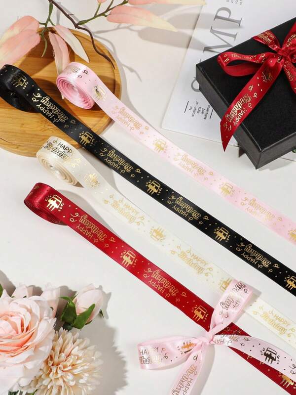 4 rotoli da 20 iarde di nastro per compleanni, largo 0,75 pollici, adatto per mazzolino, confezioni regalo, decorazioni per feste di compleanno, disponibile nei colori beige, rosa, rosso e nero