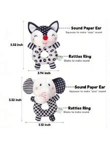 1 Pack Black & White Baby Rattles, Newborn Handcart Toys Soft Elephant & Fox Loop Toys, Hanging Type Infant Toys With High Contrast Black & White Animal Tambourine Music Toys Early Learning Toys For Boys And Girl Aged 0 3 6 12 Months, Gift
