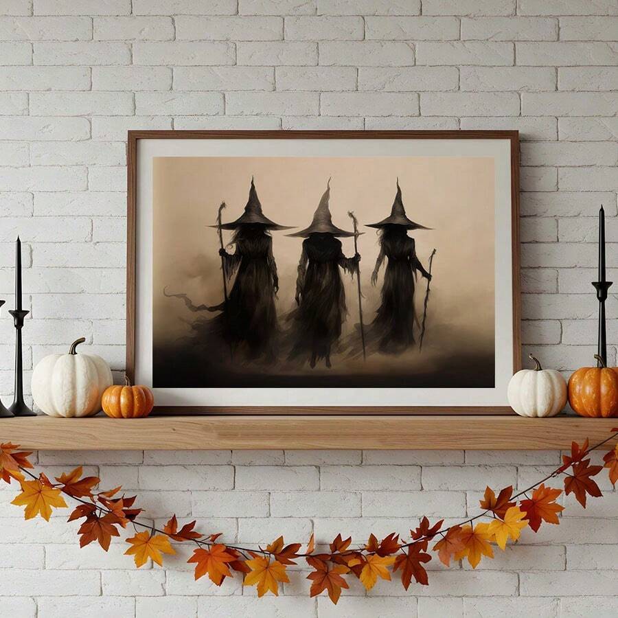 1 件/套复古万圣节女巫海报 - 鬼脸 - 万圣节、恐怖海报帆布画创意海报和印刷墙艺术画适用于现代客厅家居装饰礼物生日毕业，无框架