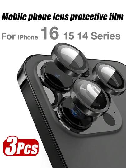 3Pcs Metal Camera Lens Protector Compatible With IPhone 17 16 Pro Max 14 Plus 11 15 Pro Max 12 13 Mini Lens Tempered Glass Black