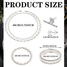 Glenmal Pearl Rhinestone Jewelry Set For Women Pearl Necklace Bracelet Earrings For Wedding Birthday Bridal Shower Tea Party - 迷人風格 - 查看 3