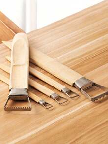 陶土刮刀工具，带加宽锯齿设计，塑料竹柄，陶瓷雕塑粘土纹理膏修改工具，木质材料，非电动使用，耐用金属结构和舒适握把竹柄 - 彩色 - 查看 7