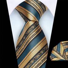 2pcs/Set 8cm Wide Striped Necktie & Pocket Square, High-Quality Classic Fashion Business Casual Tie Set, Men's Wedding Accessories, Family/Christmas/Party Gifts