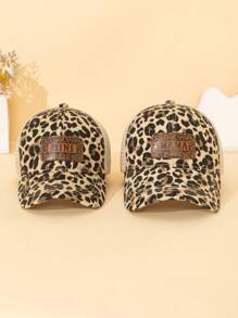 Leopard Print Net Cap, Cute Casual Design For Party & Daily Wear, Made Of Polyester, Size Adjustable, Suitable For All Seasons