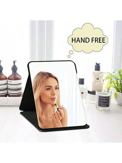 HD Glass Surface Portable Folding Faux Leather Vanity Spiegel Ideal Travel, Dorms Beauty Home Back To School Room Supplies view 7