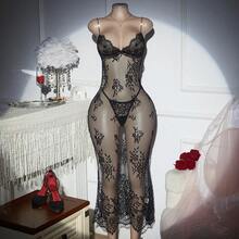 Sexy Women's Lingerie Set - Mature Charm, Luxurious Sexy Classic Sexy Sexy Sheer Wireless Thong For Going Out, Baddie Look - Black - View 2