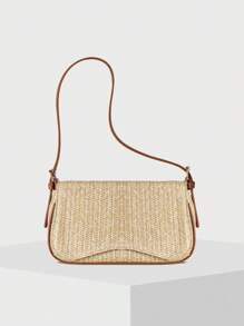 Bolso de hombro tejido, tipo hobo de paja con solapa, estilo bohemio para mujer para uso diario, vacaciones y combinar con atuendos