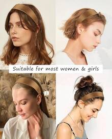 Wecoe Brown Satin Headband Women 1.6 Inch Wide Silk Headband Non Slip Fashion Neutral Colors Plain Hair Band DIY Holiday Hair Accessories For Women Girls Diademas Para Mujer Gifts - 棕色 - 查看 4