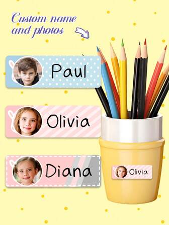 39pcs Customized Stickers With Custom Names&Photos, Cute Cartoon Pattern Waterproof And Tear Resistant Stickers, Personalized Labels, Perfect School Supplies For Holiday Office Innovation, Seal, No-Iron, Reusable, Adhesive Exquisite, Cute, Adorable, Colorful Custom, School Supplies, Back To School