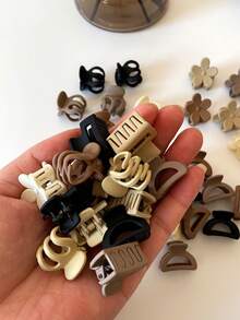 20 piezas/10 piezas/5 piezas Set de Pinzas de Flequillo Mini, Pinzas para el Cabello de Estilo Minimalista Princesa de Color Café Mate, Accesorios para el Cabello con Diseños Surtidos, Pinzas de Garra de Otoño de Moda de Invierno para Atuendos de Vacaciones para Mujer