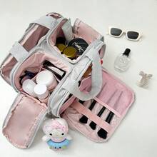 Large Capacity Waterproof Toiletry Bag,Travel Lightweight Large Wide-Open Travel Bag For Women, Puffy Cosmetic Makeup Bag Organizer With Handle For Accessories,Essentials, Toiletries - Xám - Xem 5