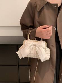 2025年新款链条亮片装饰晚宴包，时尚明星款手拿包、单肩包、斜挎包，纯色 - 白色 - 查看 2