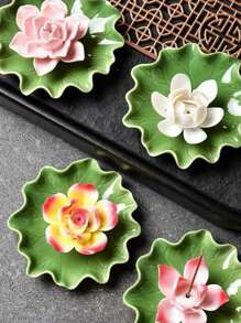 1 Set kreativer Lotus Keramik Räucherstäbchen Halter, Räucherstäbchen Ablage, vier Farben, verbessert die Atmosphäre, dekoriert und meditiert Zuhause und Yoga Studio, geeignet für Gebete Zuhause, Heimdekoration, Bürodekoration