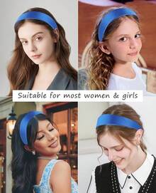 Wecoe Brown Satin Headband Women 1.6 Inch Wide Silk Headband Non Slip Fashion Neutral Colors Plain Hair Band DIY Holiday Hair Accessories For Women Girls Diademas Para Mujer Gifts - 深藍色 - 查看 2