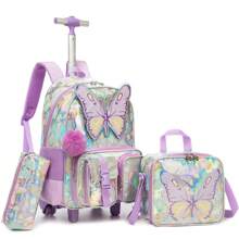 16inch Rolling Backpack For Girls School Backpack With Lunch Box Bag For Elementary Student Wheels Roller Trolley Luggage Bag For School School Accessories School Stuff