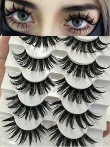 5 Pairs Cartoon Style False Eyelashes, Moist Appearance, Japanese Character Cosplay, Dense & Tapered Thai Eyelash Strip Lashes,Lashes,Eyelashes,Fake Lashes - Spiky Manga Lashes - View 4