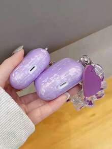 全新贝壳纹 Airpod Pro/3rd Gen 保护壳，紫色贝壳纹 Airpod 保护壳 + 心形吊坠带套装 - 帶掛繩 - 查看 4