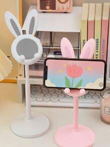 1pc Cute Adjustable Rabbit Shaped Phone Stand, Perfect Desk Decor & Student Companion For Slouchy Time