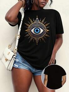 Camiseta de algodón con estampado casual de moda para mujer - Negro - Ver 1