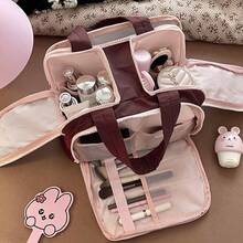Large Capacity Waterproof Toiletry Bag,Travel Lightweight Large Wide-Open Travel Bag For Women, Puffy Cosmetic Makeup Bag Organizer With Handle For Accessories,Essentials, Toiletries - Rượu vang đỏ - Xem 1