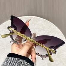 Women's Retro Classic Butterfly Shape Diamond Rimless Sunglasses UV Blocking Sunglasses