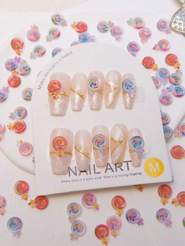 Accessoires de nail art mini sucette transparente de dessin animé, charme de bonbon simulé en résine irrisée pour boucles d'oreilles, décoration de coque de téléphone portable DIY