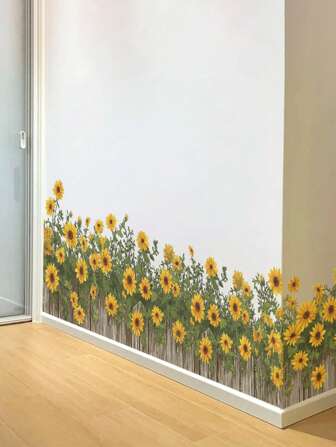 1 pièce Autocollant mural de tournesol, convient pour la décoration murale de la chambre à coucher, du bureau, du plinthes et de la maison. Autocollant vinyle imperméable pour rendre votre vie nouvelle, décoration de vacances, autocollant cadeau d'anniversaire ou de remise de diplôme