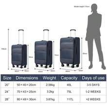 Lightweight Soft Case Luggage 20"/24"/28" & 3-Piece Set – Expandable Suitcase With Spinner Wheels, TSA Lock, Cabin Size Carry-On & Check-In Travel Bag For Business Trips, Holidays & Weekend Getaways – Unisex - Navy Blue - View 5