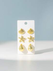 New Six Pieces Resin Golden Personalized Starfish Jewelry With A Fresh And Sweet Style, Women's Earring Set Of Twelve Pieces, Card Summer Vacation Women's Earring Set