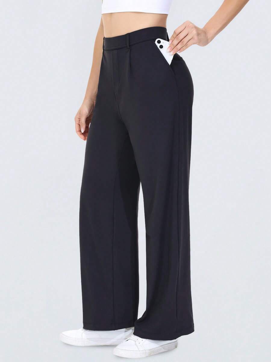 Leftear Women's Athletic Wide-Leg Yoga Trousers – Dress Pants For Work – Office Business Casual Slacks, Lounge Yoga Trousers With Pockets & Casual Sweatpants Wear